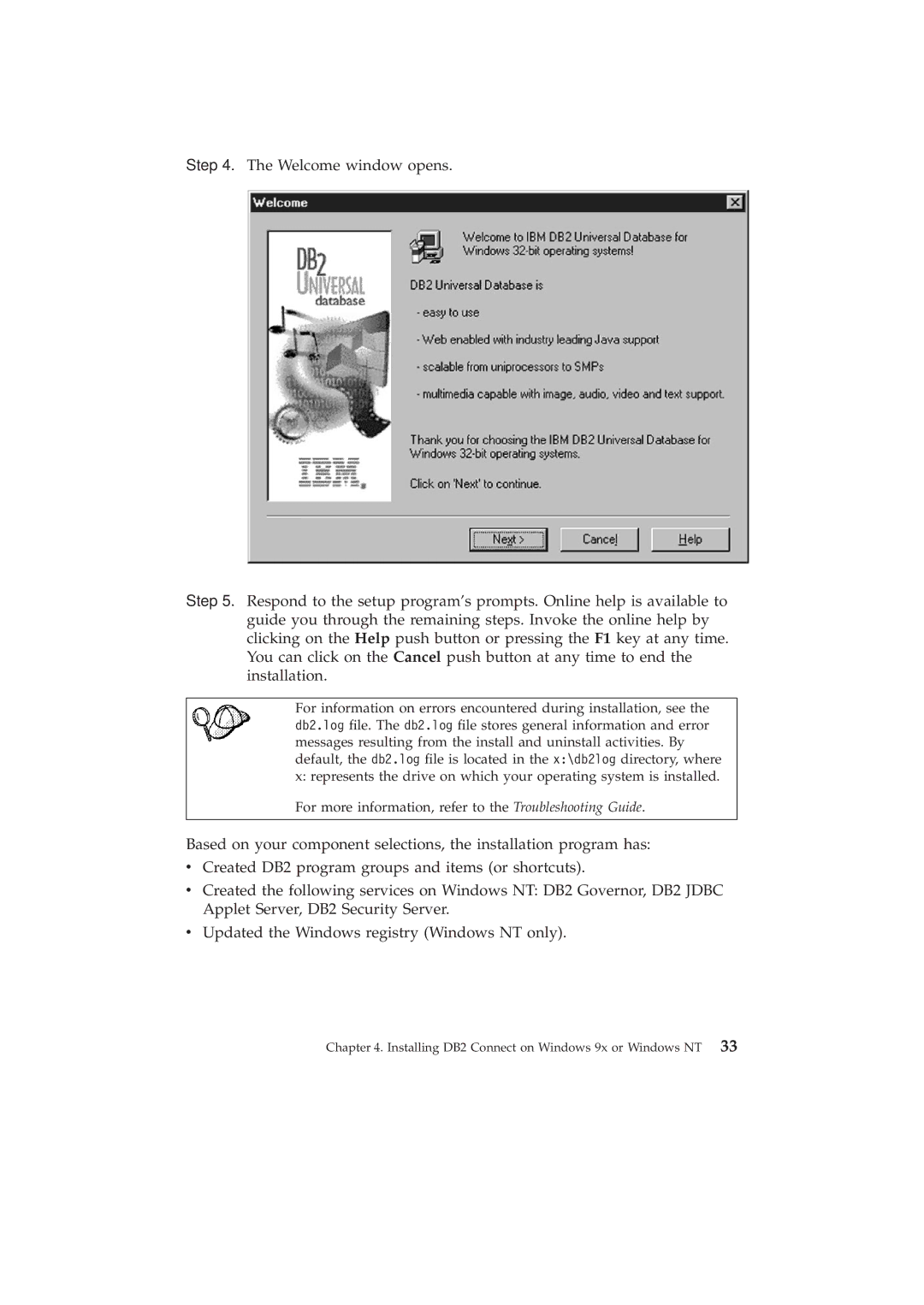 IBM GC09-2830-00 manual Installing DB2 Connect on Windows 9x or Windows NT 