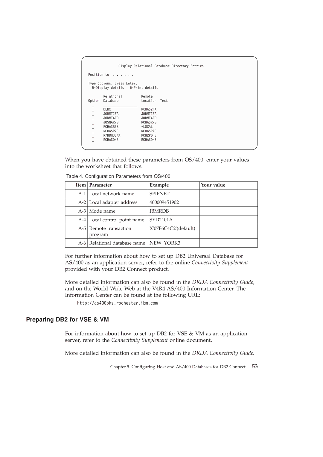 IBM GC09-2830-00 manual Preparing DB2 for VSE & VM, Parameter Example Your value 