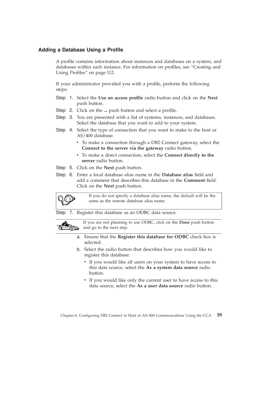 IBM GC09-2830-00 manual Adding a Database Using a Prole, Register this database as an Odbc data source 