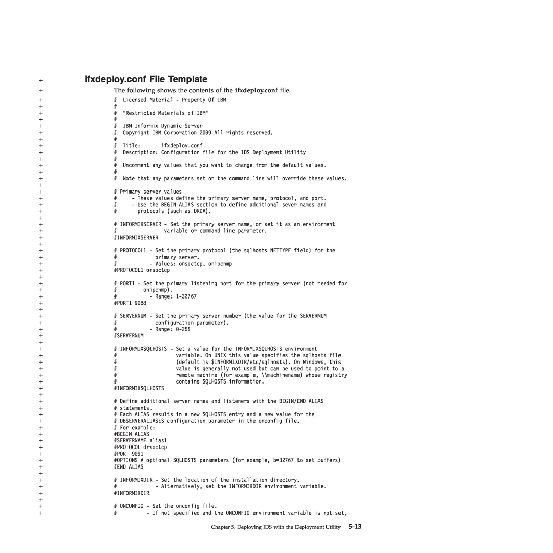 IBM GC23-7753-05 manual + ifxdeploy.conf File Template, #Begin Alias, #Informixdir 