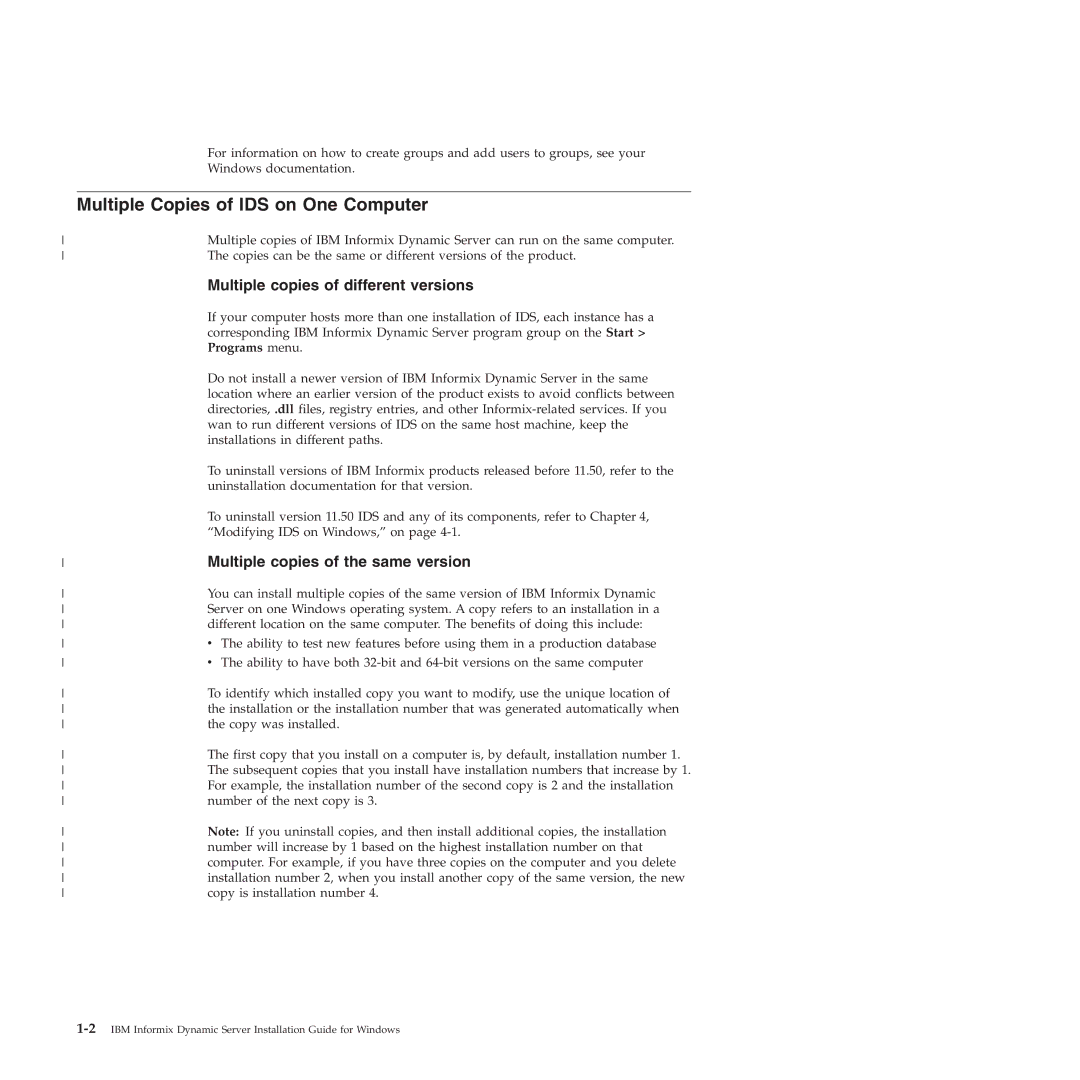 IBM GC23-7753-05 manual Multiple Copies of IDS on One Computer, Multiple copies of different versions, Programs menu 