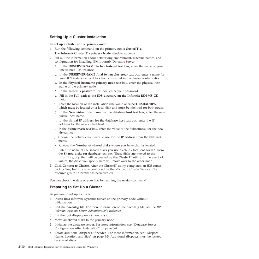 IBM GC23-7753-05 Setting Up a Cluster Installation, Preparing to Set Up a Cluster, To set up a cluster on the primary node 