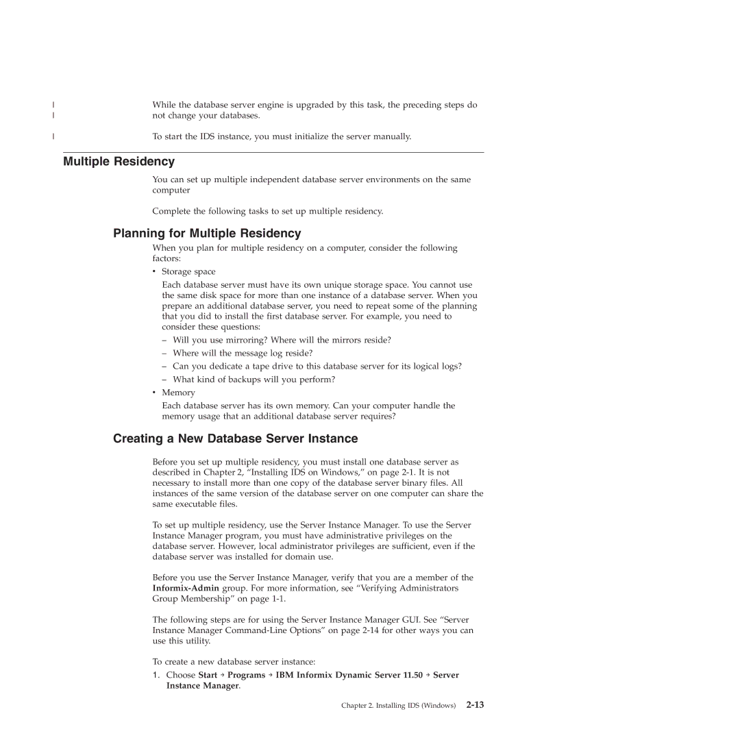 IBM GC23-7753-05 manual Planning for Multiple Residency, Creating a New Database Server Instance 