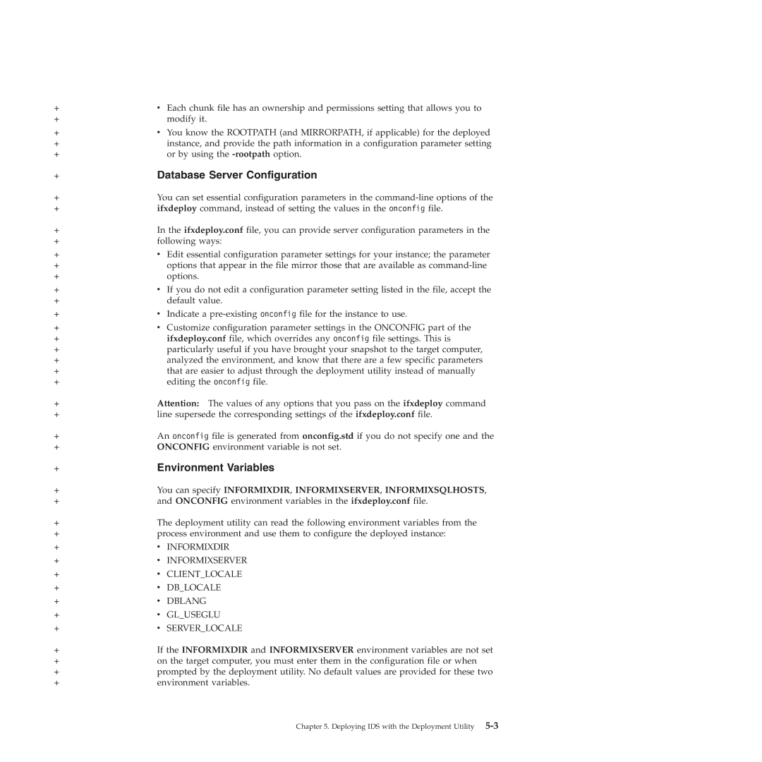 IBM GC23-7753-05 manual Database Server Configuration, Environment Variables 