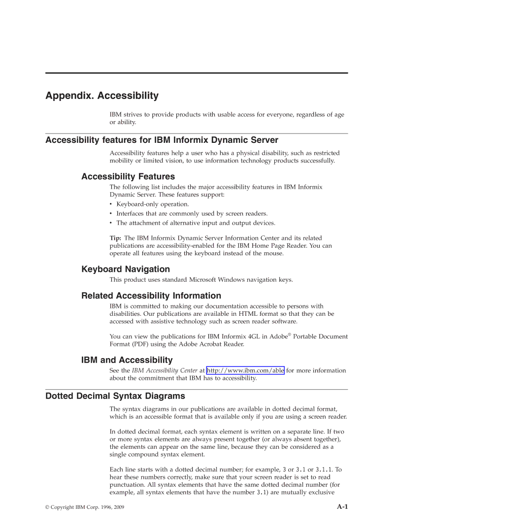 IBM GC23-7753-05 manual Appendix. Accessibility 