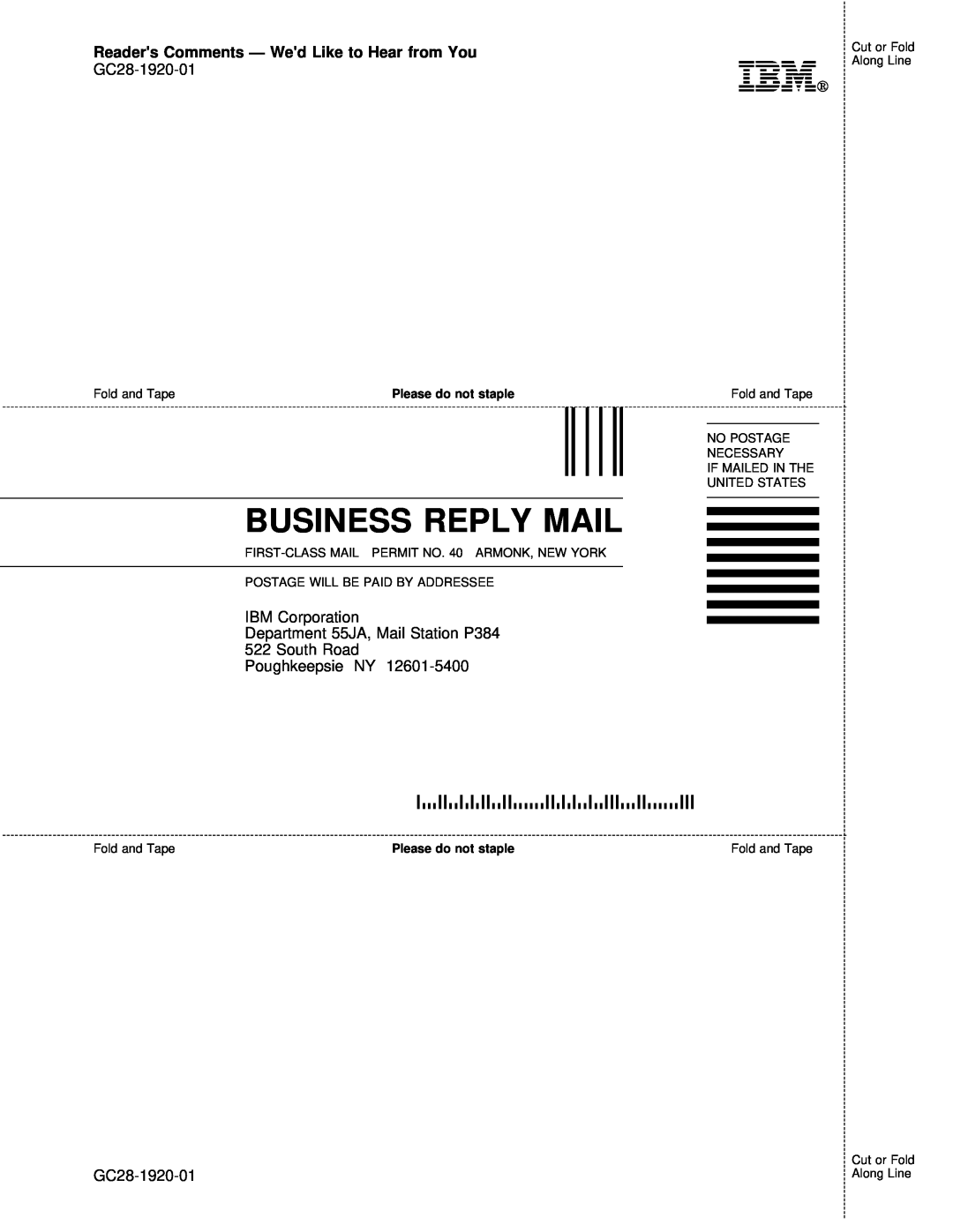 IBM GC28-1920-01 manual Mail, Reply, Business, Ibm 