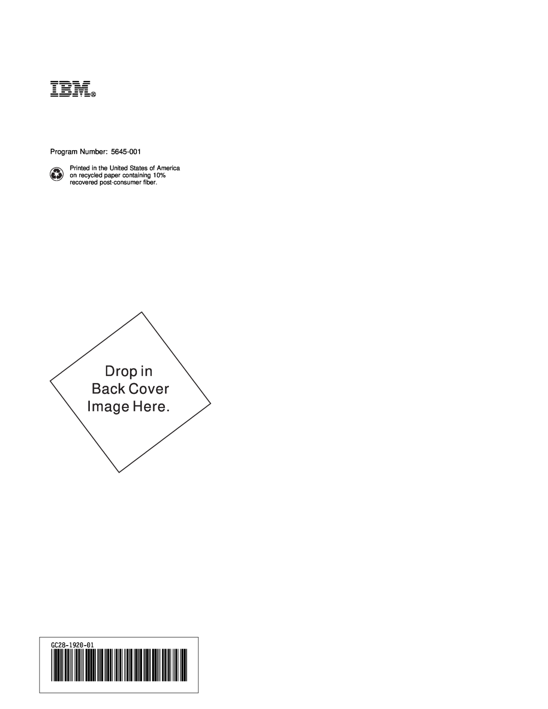 IBM GC28-1920-01 manual Ibm, Drop in Back Cover Image Here, GC28-192ð-ð1 