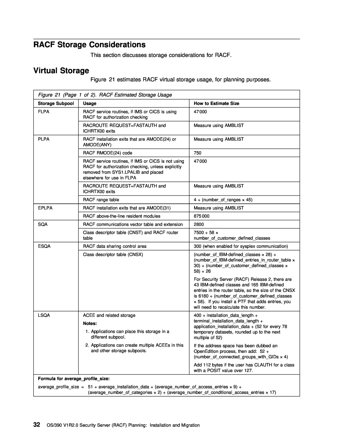 IBM GC28-1920-01 RACF Storage Considerations, Virtual Storage, This section discusses storage considerations for RACF 