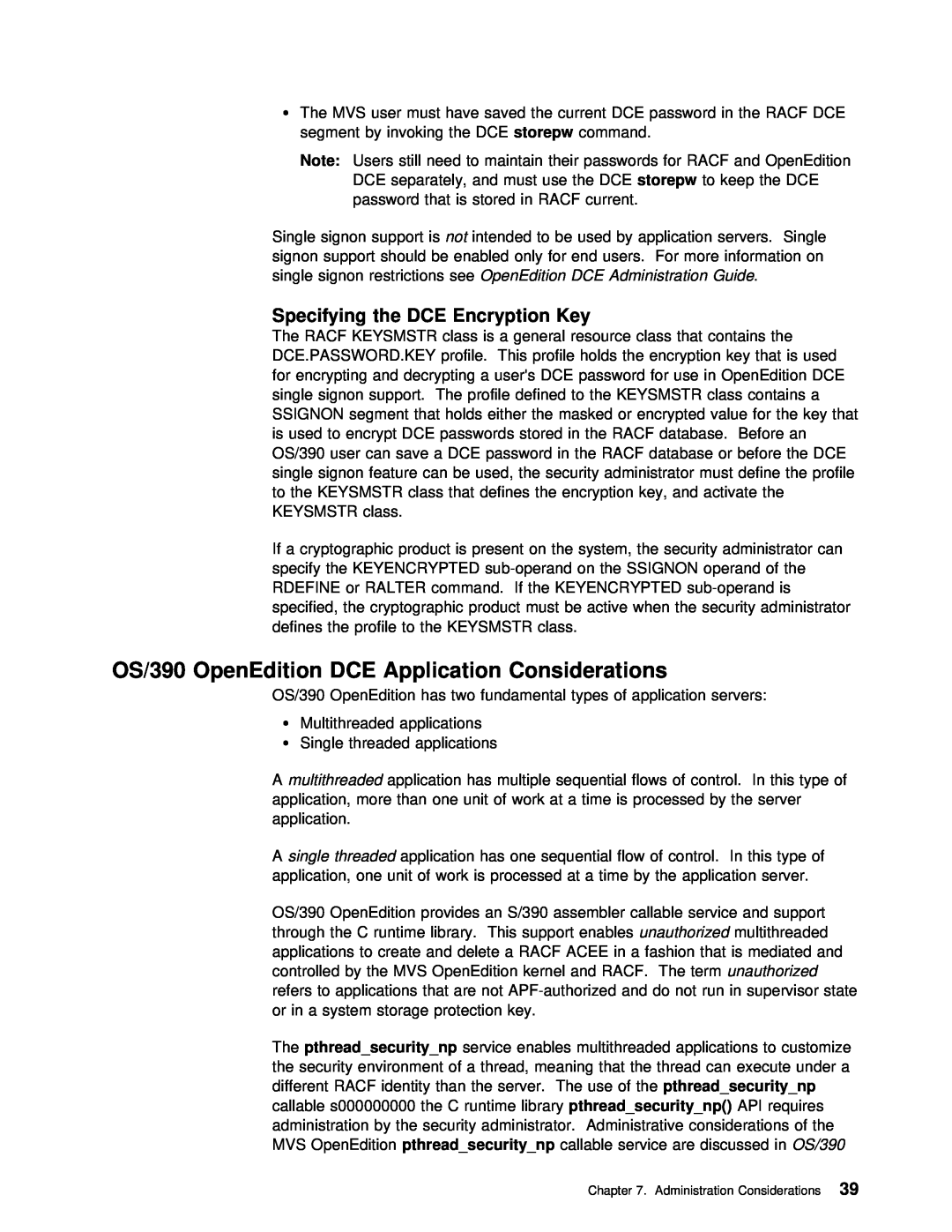 IBM GC28-1920-01 manual OS/390 OpenEdition DCE Application Considerations, the DCE Encryption Key 