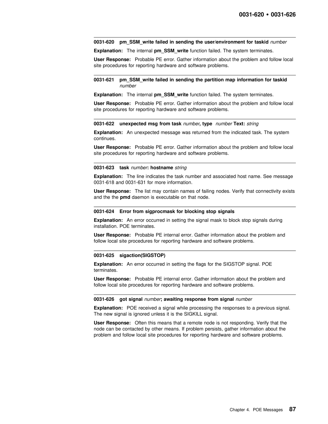 IBM GC28-1982-02 manual 0031-620 Ÿ, Error from sigprocmask for blocking stop signals, SigactionSIGSTOP 