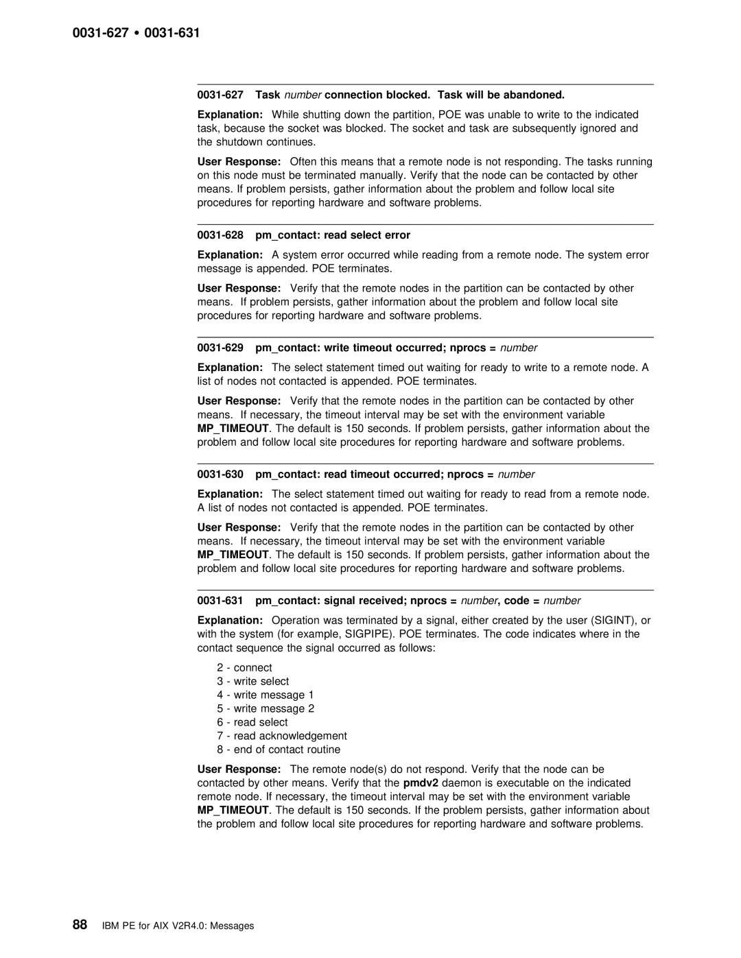 IBM GC28-1982-02 manual 0031-627 Ÿ, Pmcontact read select error 