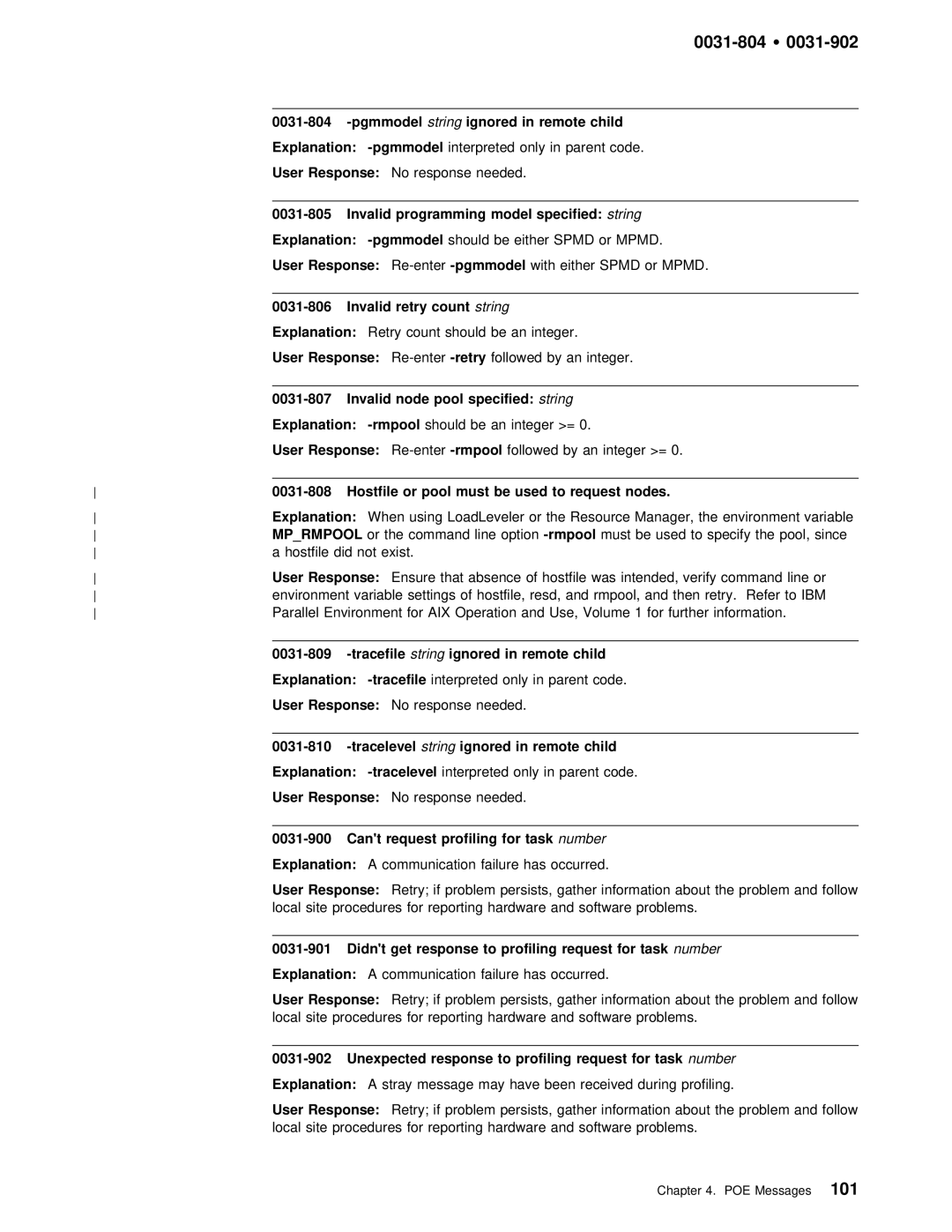 IBM GC28-1982-02 manual 0031-804 Ÿ, Nodes Explanation, String ignored, Didnt get 