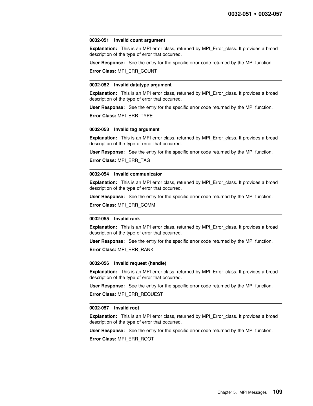 IBM GC28-1982-02 manual 0032-051 Ÿ, Invalid count argument, Error Class, Rank Explanation, Invalid root Explanation 