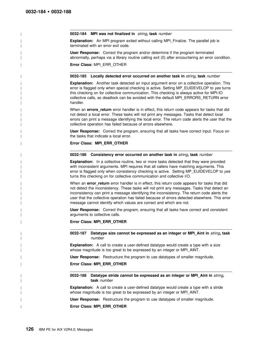 IBM GC28-1982-02 manual 0032-184 Ÿ, Datatype size cannot be, Datatype stride 