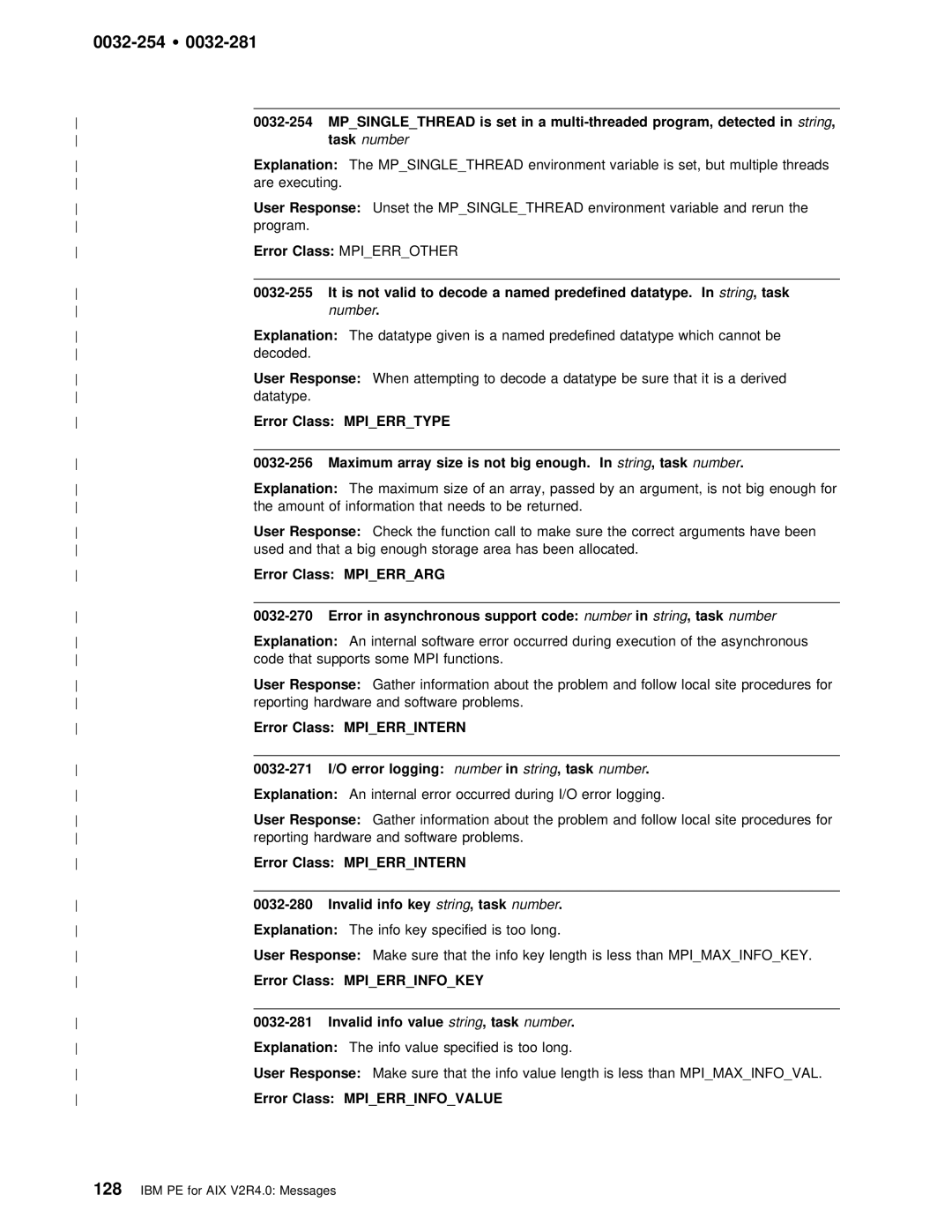 IBM GC28-1982-02 manual Set, Datatype, Size Not, Invalid Info Key 