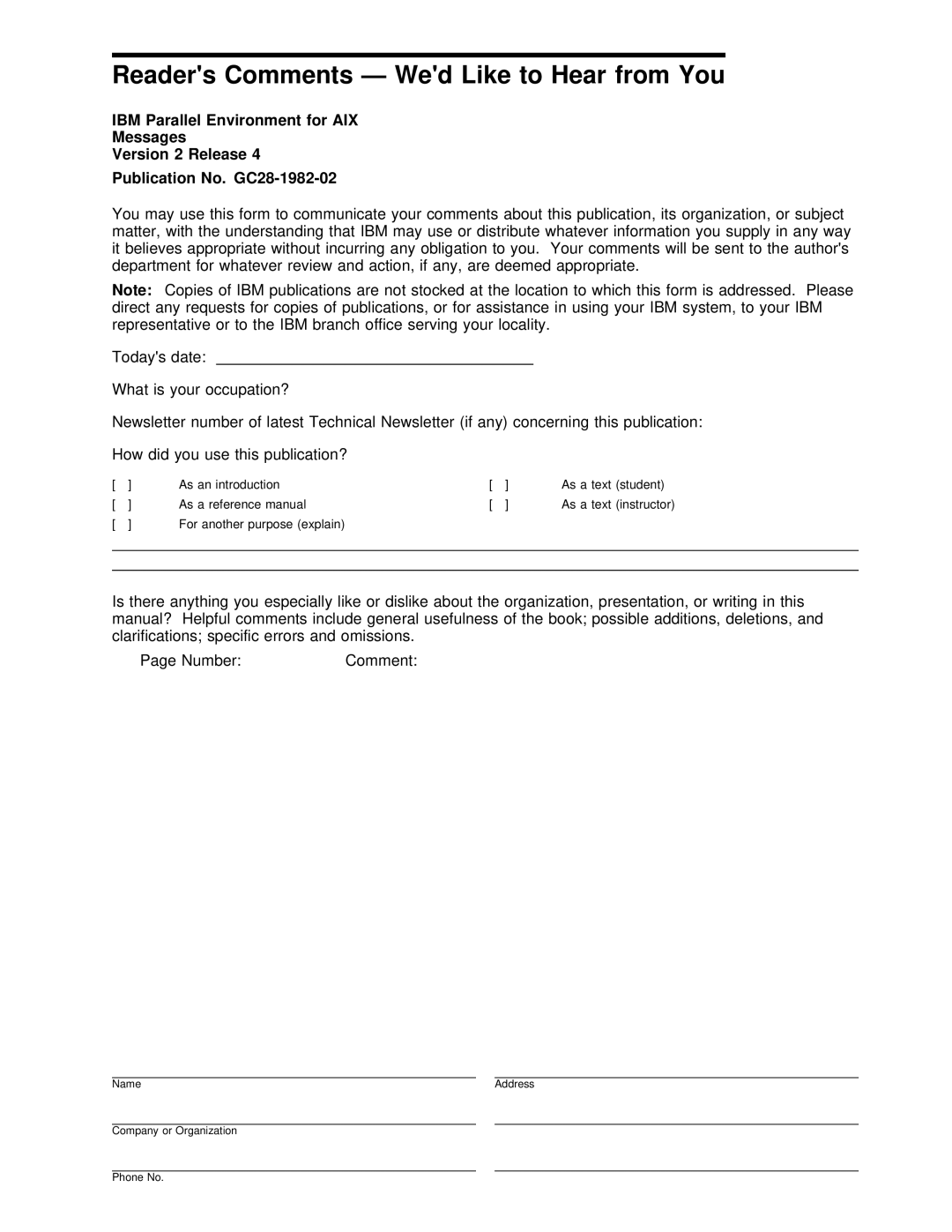 IBM GC28-1982-02 manual Readers Comments Wed Like to Hear from You 