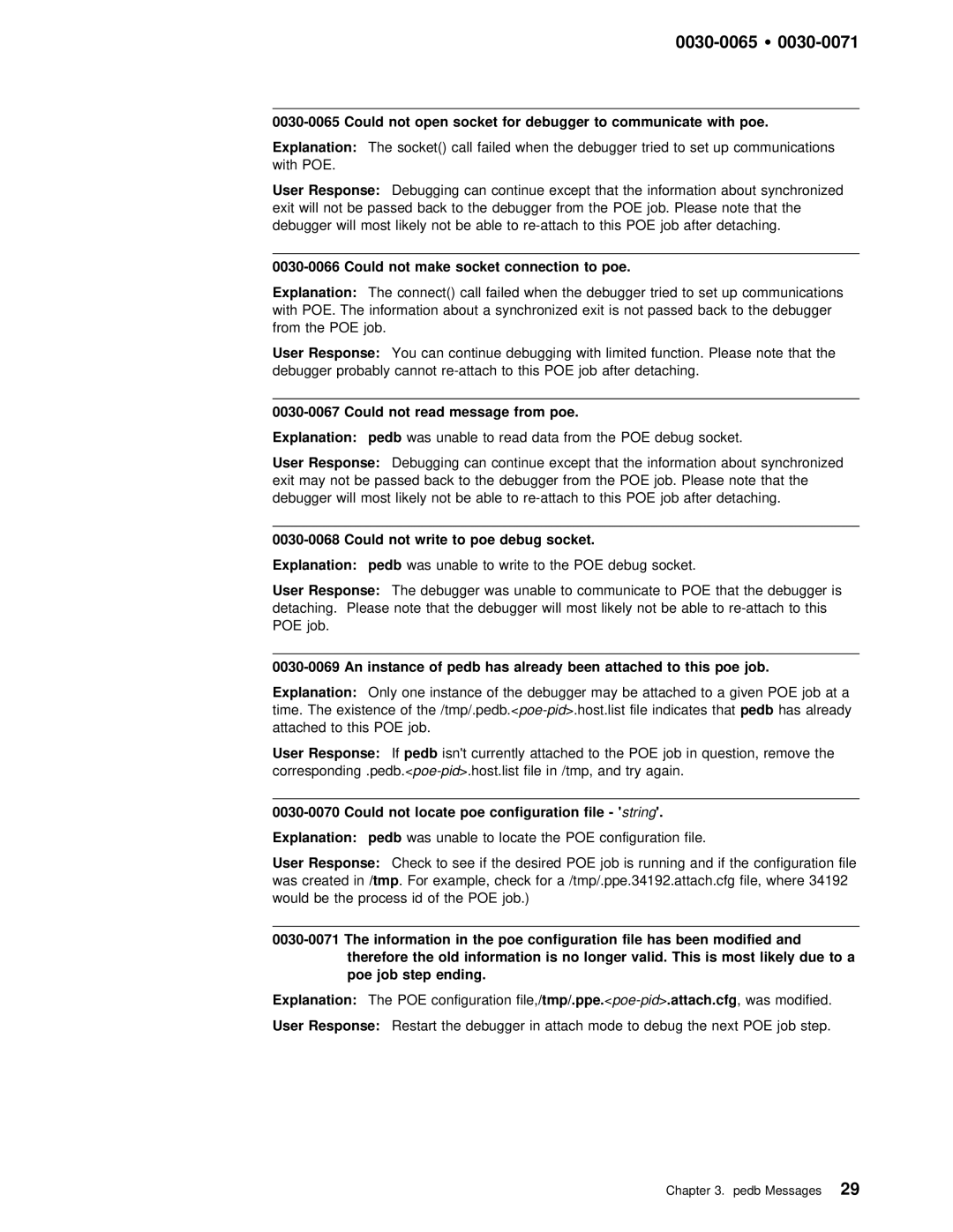 IBM GC28-1982-02 Could not make socket connection to poe Explanation, Could not read message from poe Explanation Pedb 