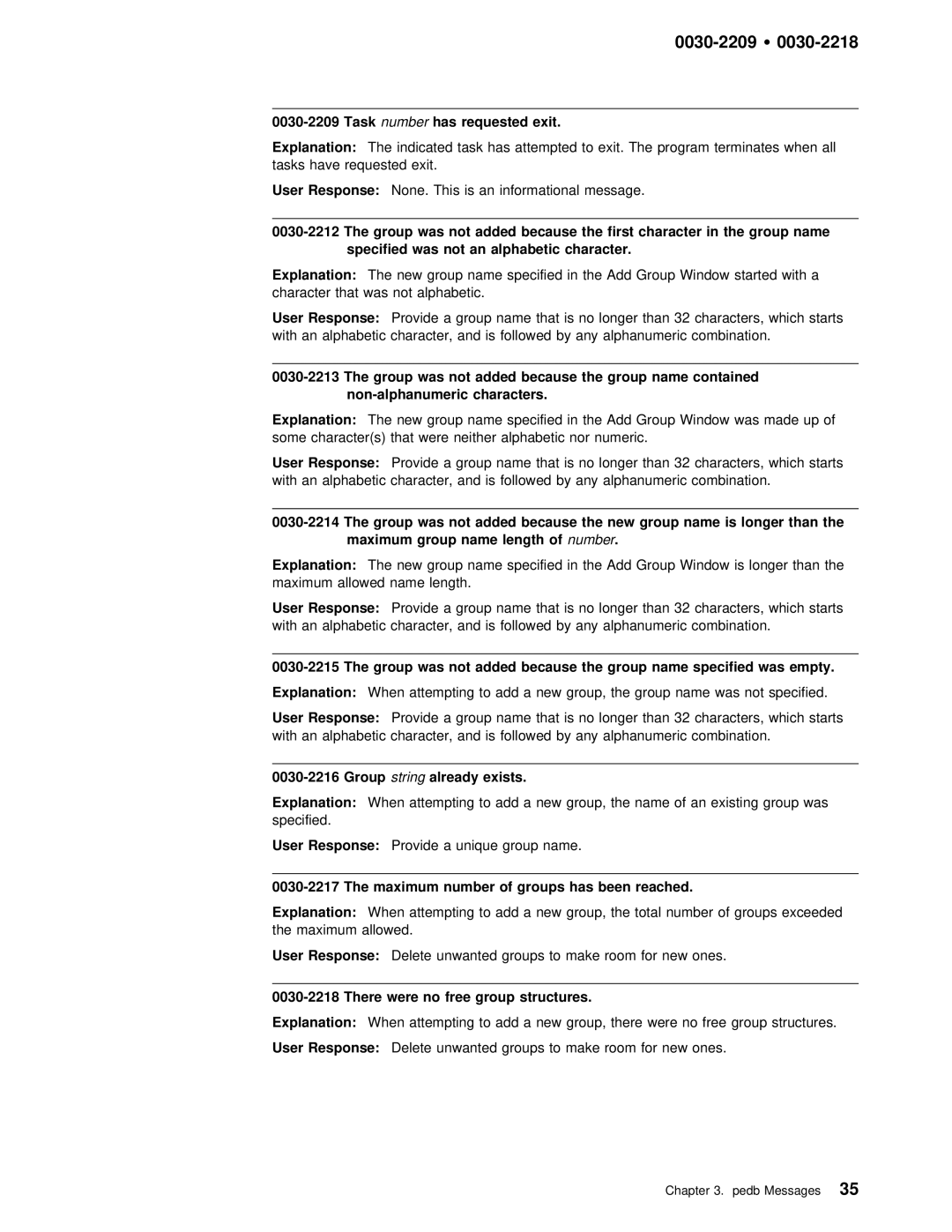 IBM GC28-1982-02 Character, Contained, Name is longer than, Name length, Exists Explanation, Been reached Explanation 