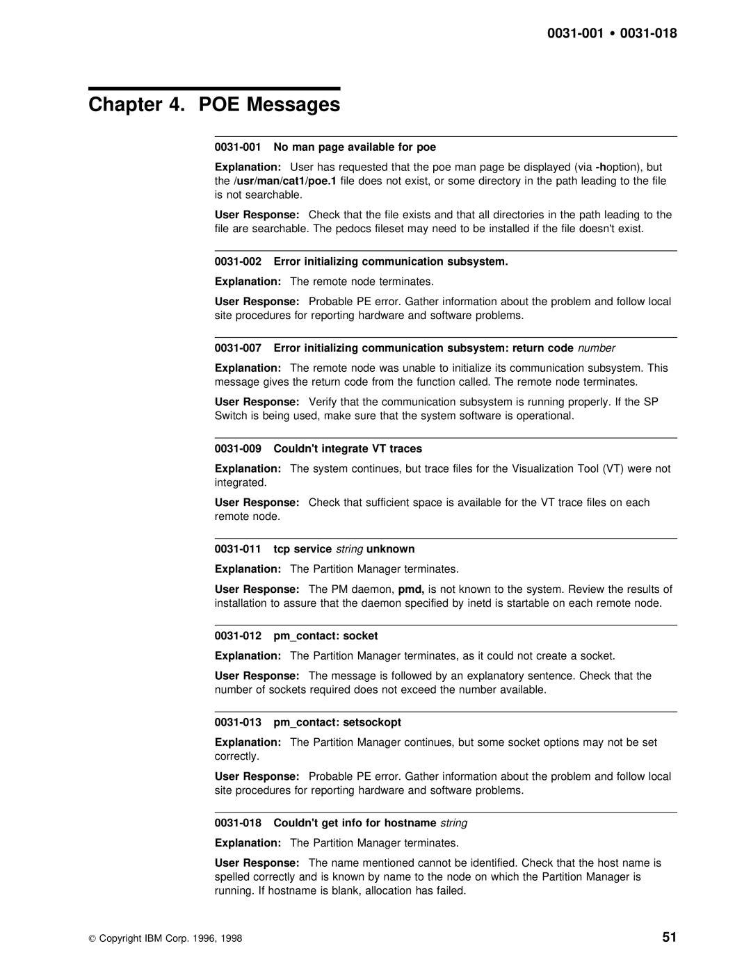 IBM GC28-1982-02 manual 0031-001 Ÿ, The/usr/man/cat1/poe.1, Couldnt integrate VT traces, Service 