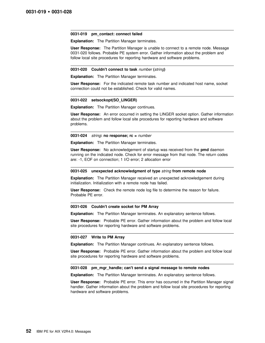 IBM GC28-1982-02 manual 0031-019 Ÿ, Failed Explanation, Write to PM Array Explanation 