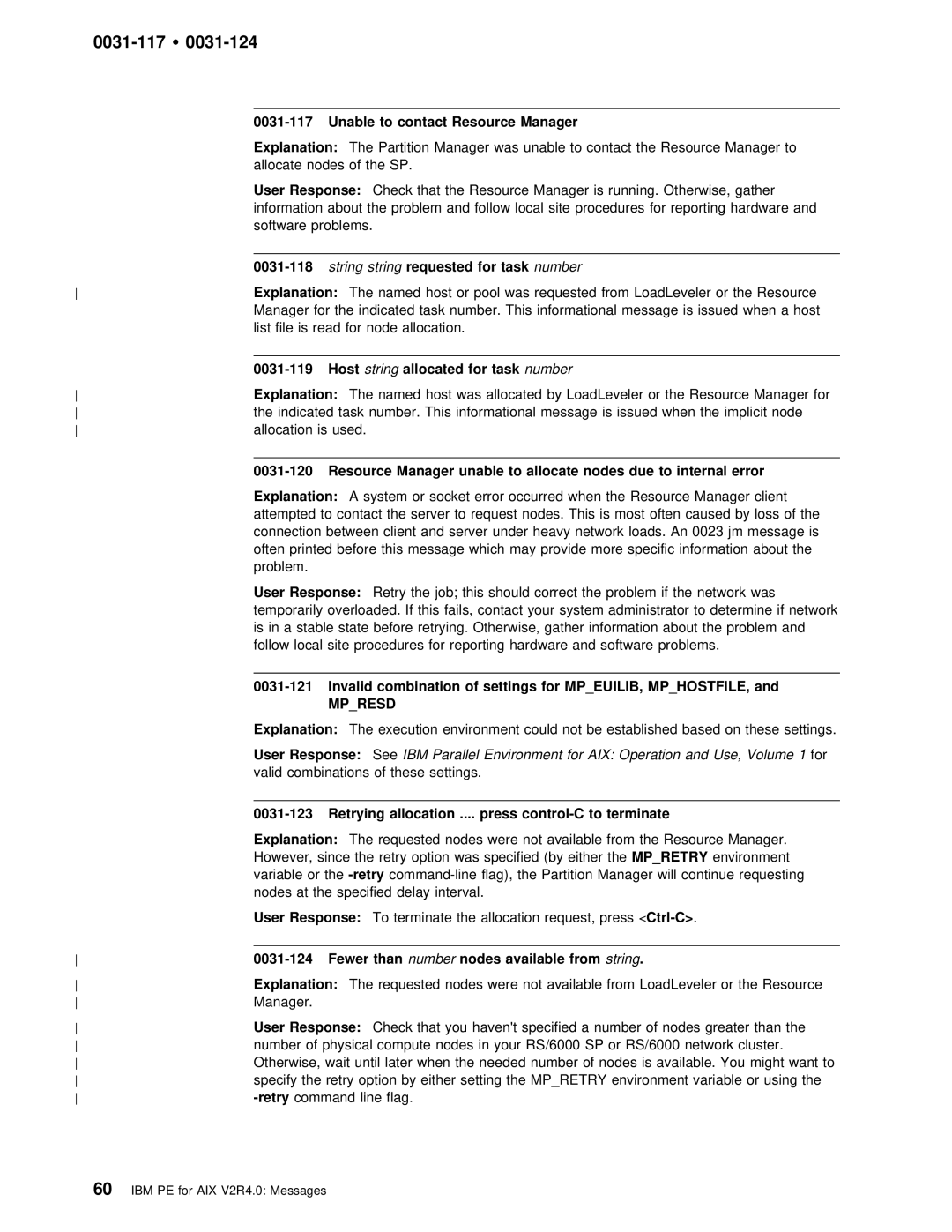 IBM GC28-1982-02 manual 0031-117 Ÿ, 0031-118, 0031-119, String allocated For, Retry 