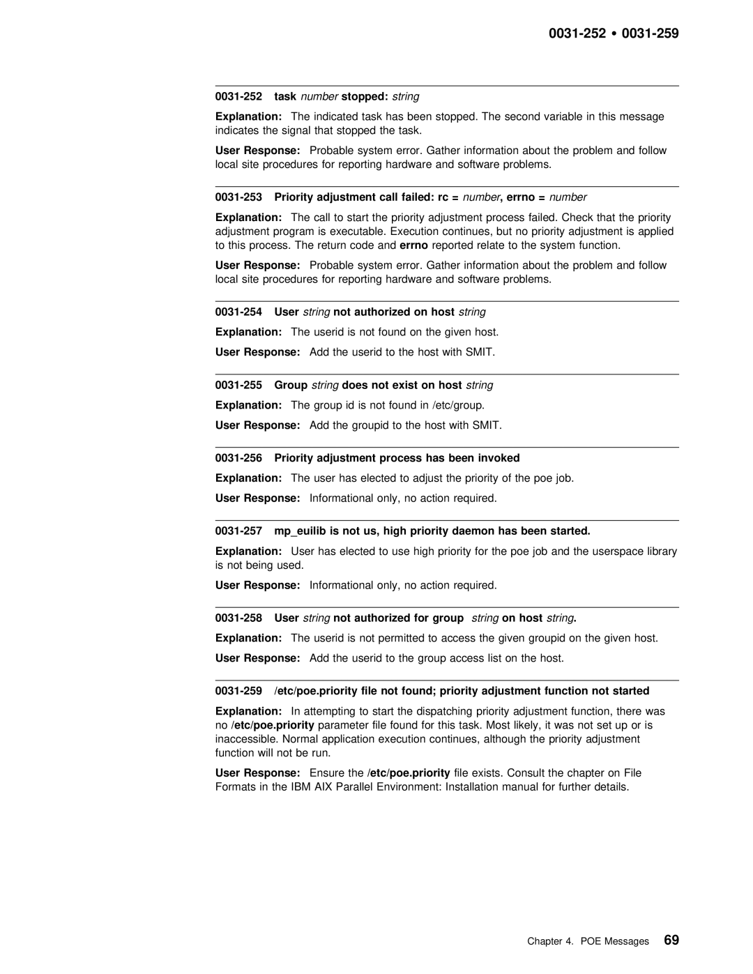 IBM GC28-1982-02 manual 0031-252 Ÿ, Task number stopped string, String does, String on Hoststring 