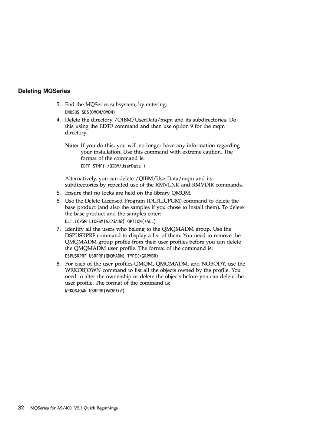 IBM GC34-5557-00 manual Deleting MQSeries 