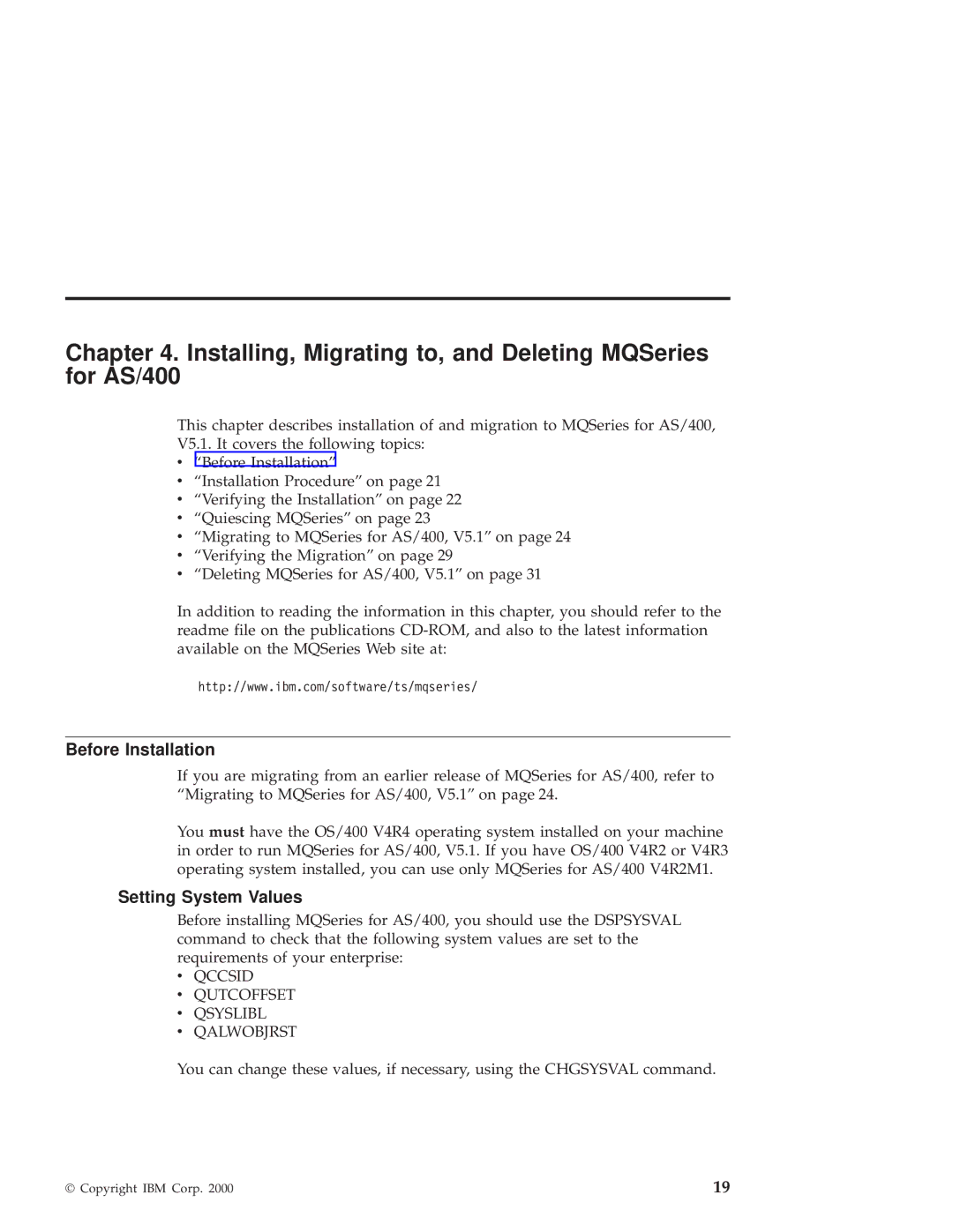 IBM GC34-5557-00 Installing, Migrating to, and Deleting MQSeries for AS/400, Before Installation, Setting System Values 