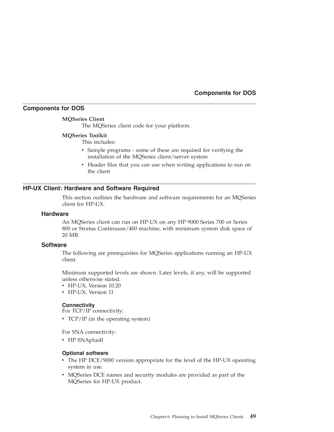 IBM GC34-5557-00 manual Components for DOS, HP-UX Client Hardware and Software Required, MQSeries Toolkit 