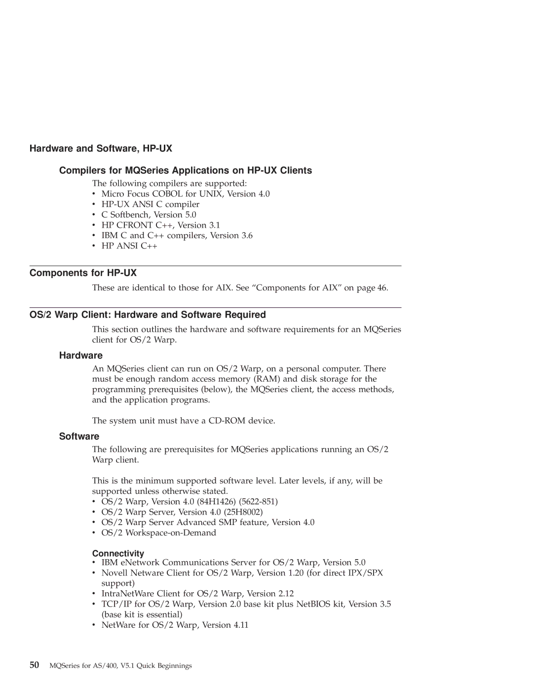 IBM GC34-5557-00 manual Components for HP-UX, OS/2 Warp Client Hardware and Software Required 