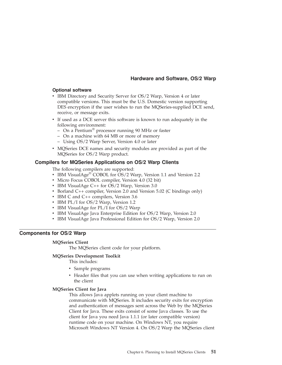 IBM GC34-5557-00 manual Hardware and Software, OS/2 Warp, Compilers for MQSeries Applications on OS/2 Warp Clients 