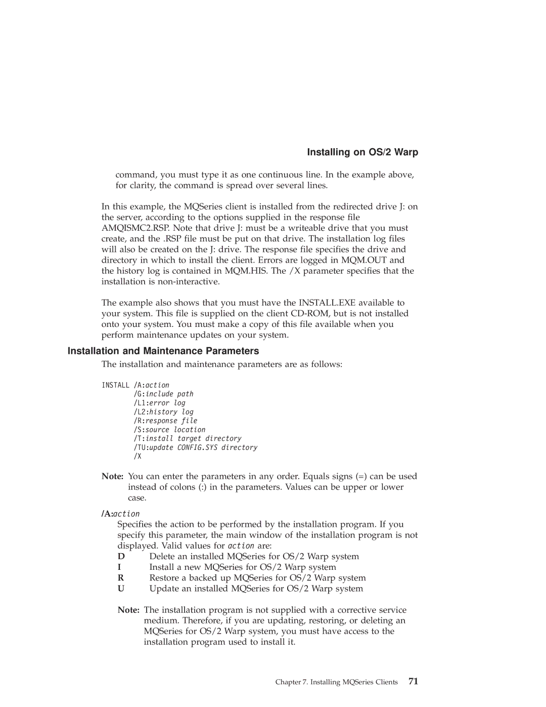 IBM GC34-5557-00 manual Installation and Maintenance Parameters, Installation and maintenance parameters are as follows 