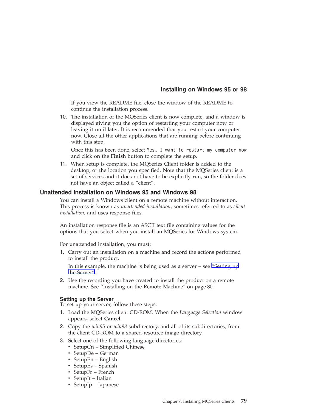 IBM GC34-5557-00 Installing on Windows 95 or, Unattended Installation on Windows 95 and Windows, Setting up the Server 