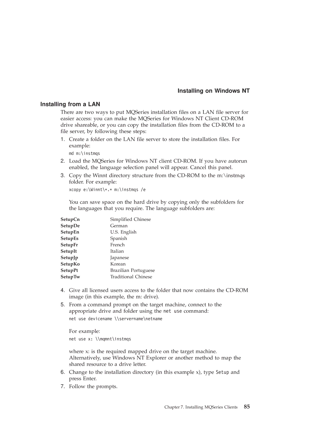 IBM GC34-5557-00 manual Installing on Windows NT Installing from a LAN 