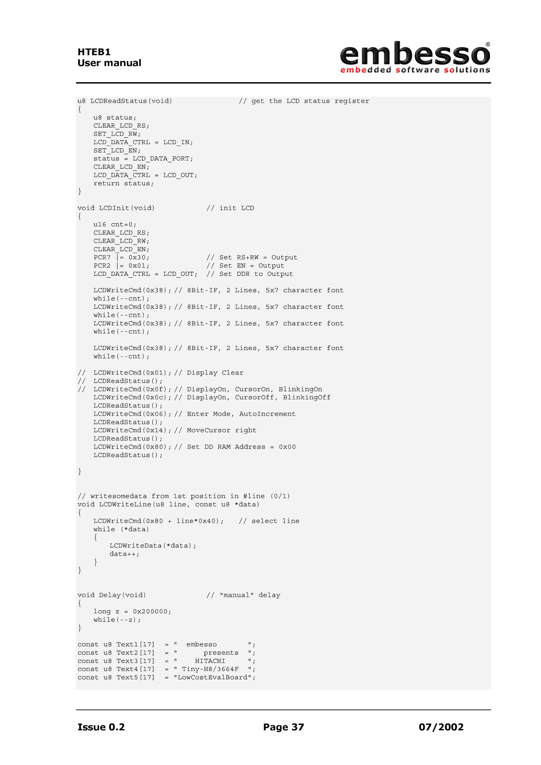 IBM H8 user manual Clearlcdrs Setlcdrw Lcddatactrl = Lcdin Setlcden 