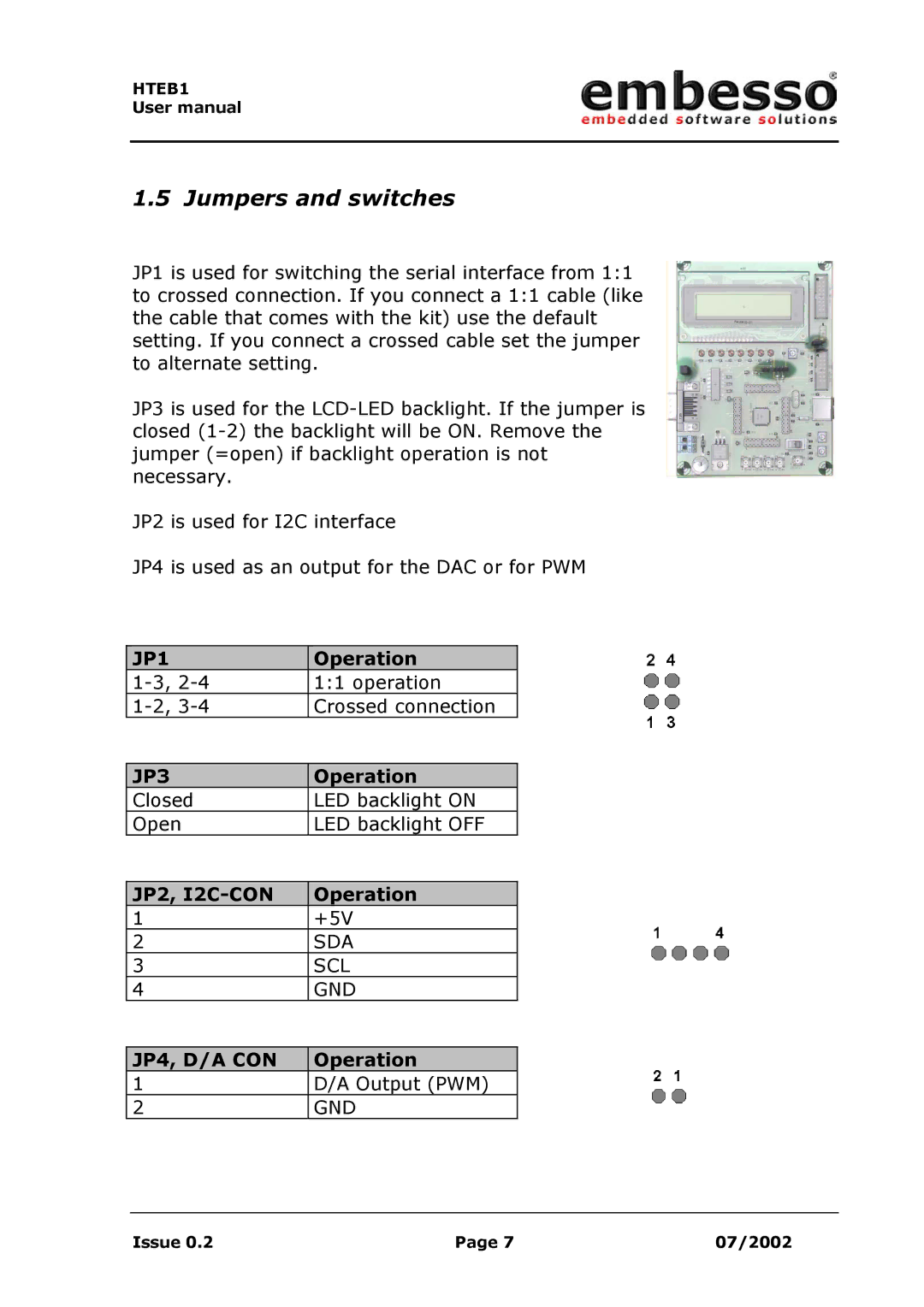 IBM H8 user manual Jumpers and switches, JP4, D/A CON 