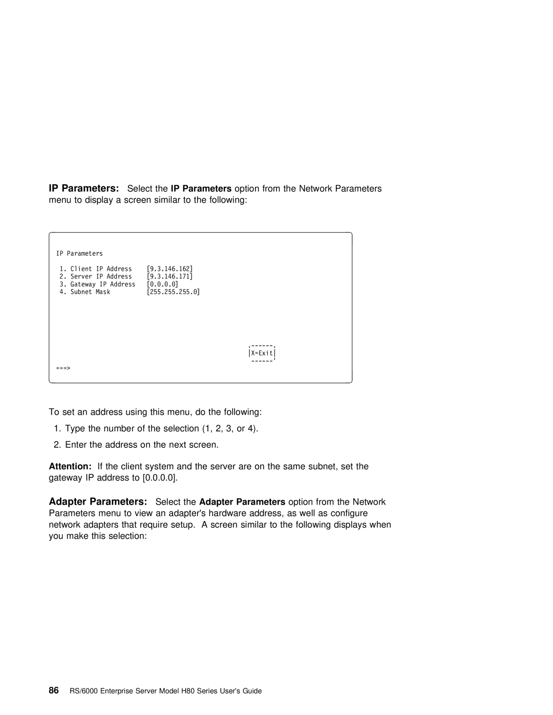 IBM H80 Series manual TheIP Parameters 