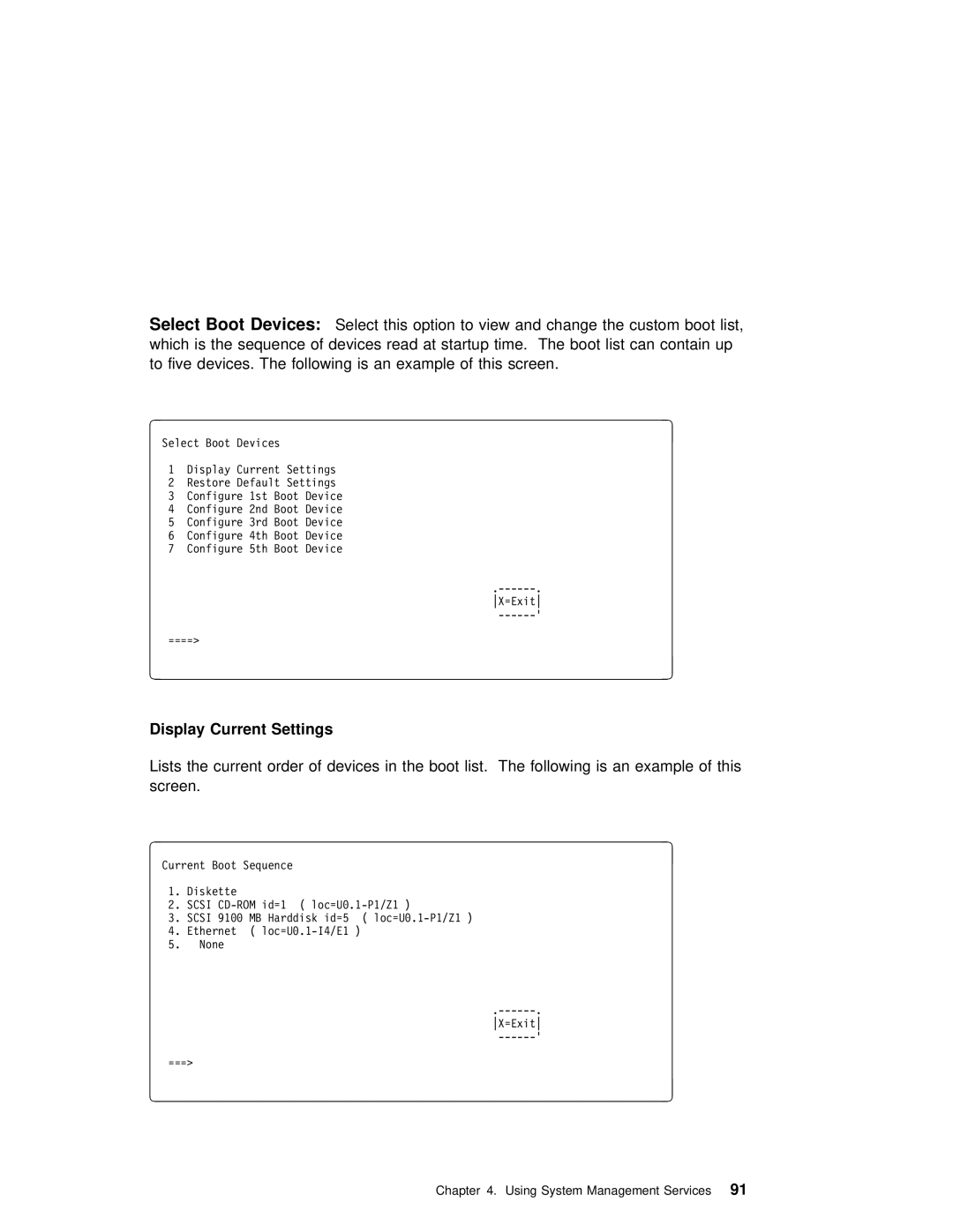 IBM H80 Series manual Devices, Boot, Display Current Settings 