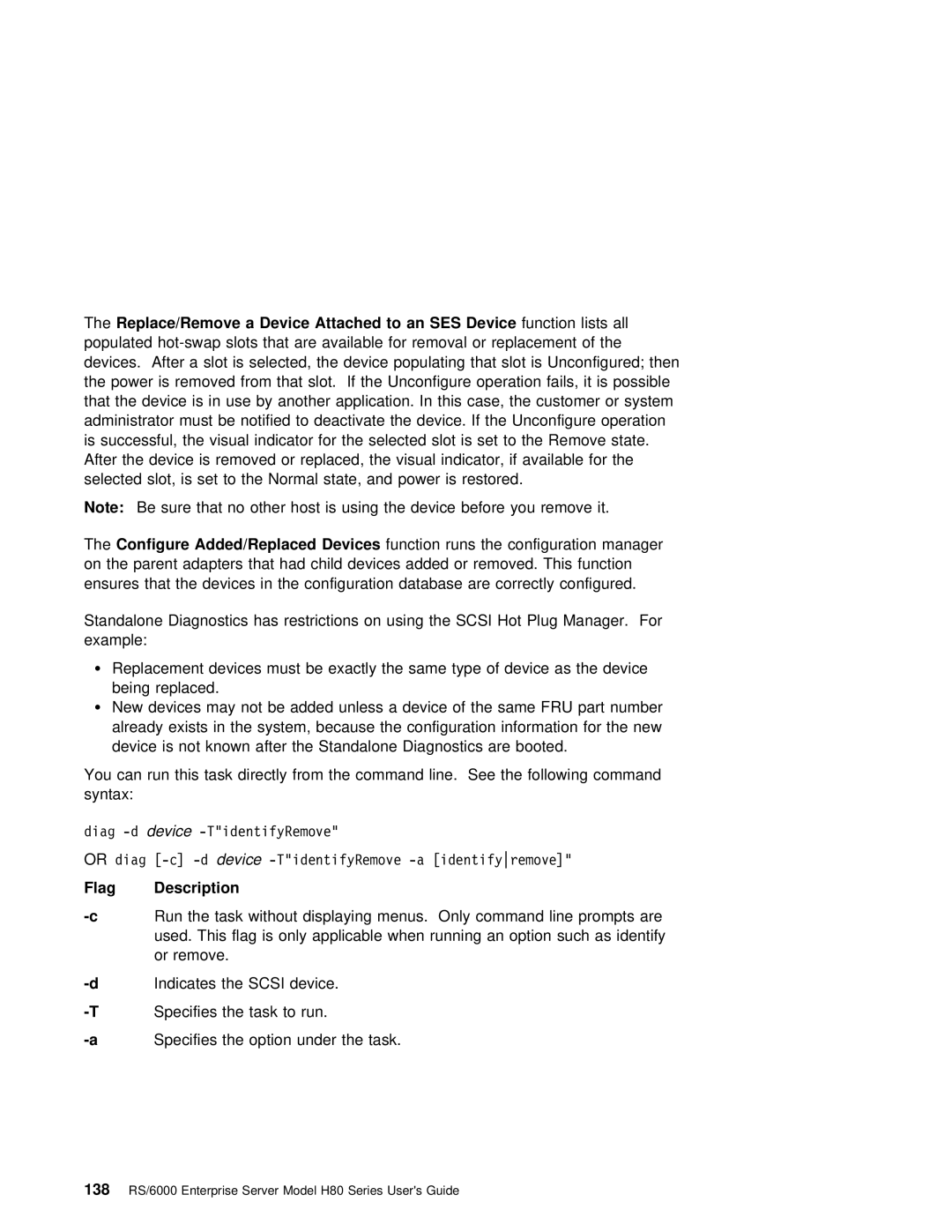 IBM H80 Series manual Device Specifies the task to run Option Under Task 