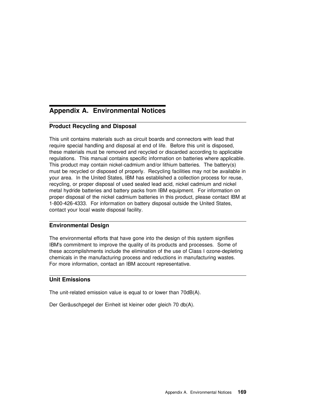 IBM H80 Series Appendix A. Environmental Notices, Product Recycling and Disposal, Environmental Design, Unit Emissions 