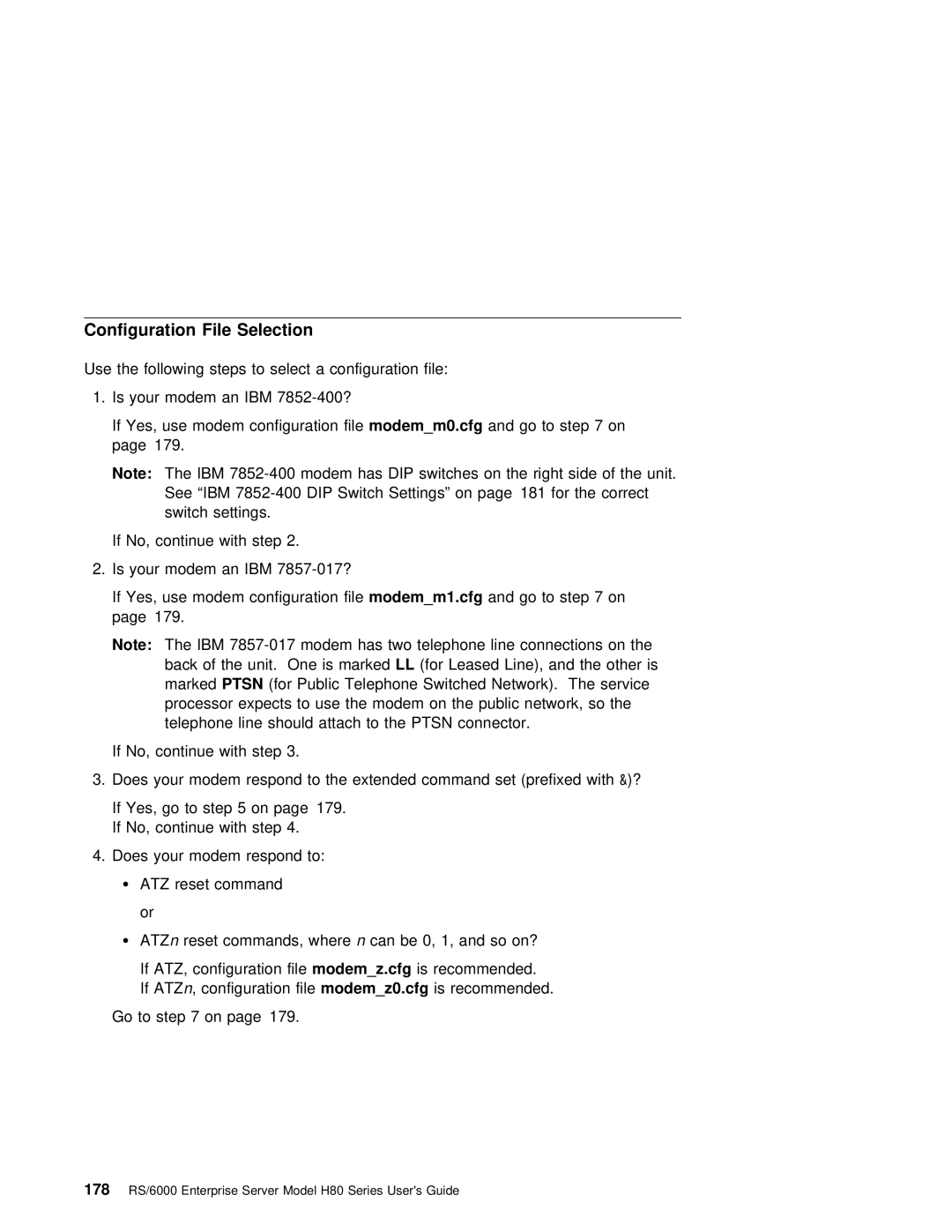 IBM H80 Series manual Configuration File Selection, Dip, Atz 