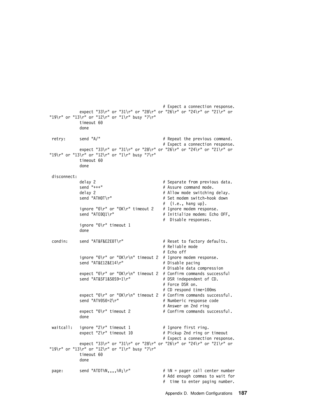 IBM H80 Series manual Appendix D. Modem Configurations187 