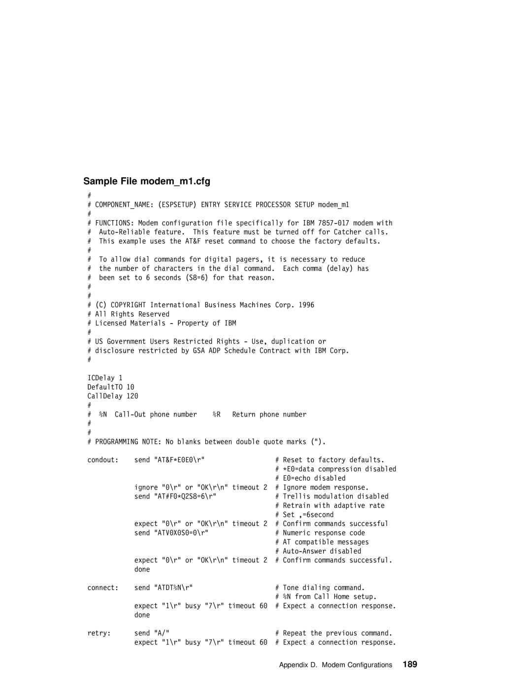 IBM H80 Series manual Sample File modemm1.cfg 