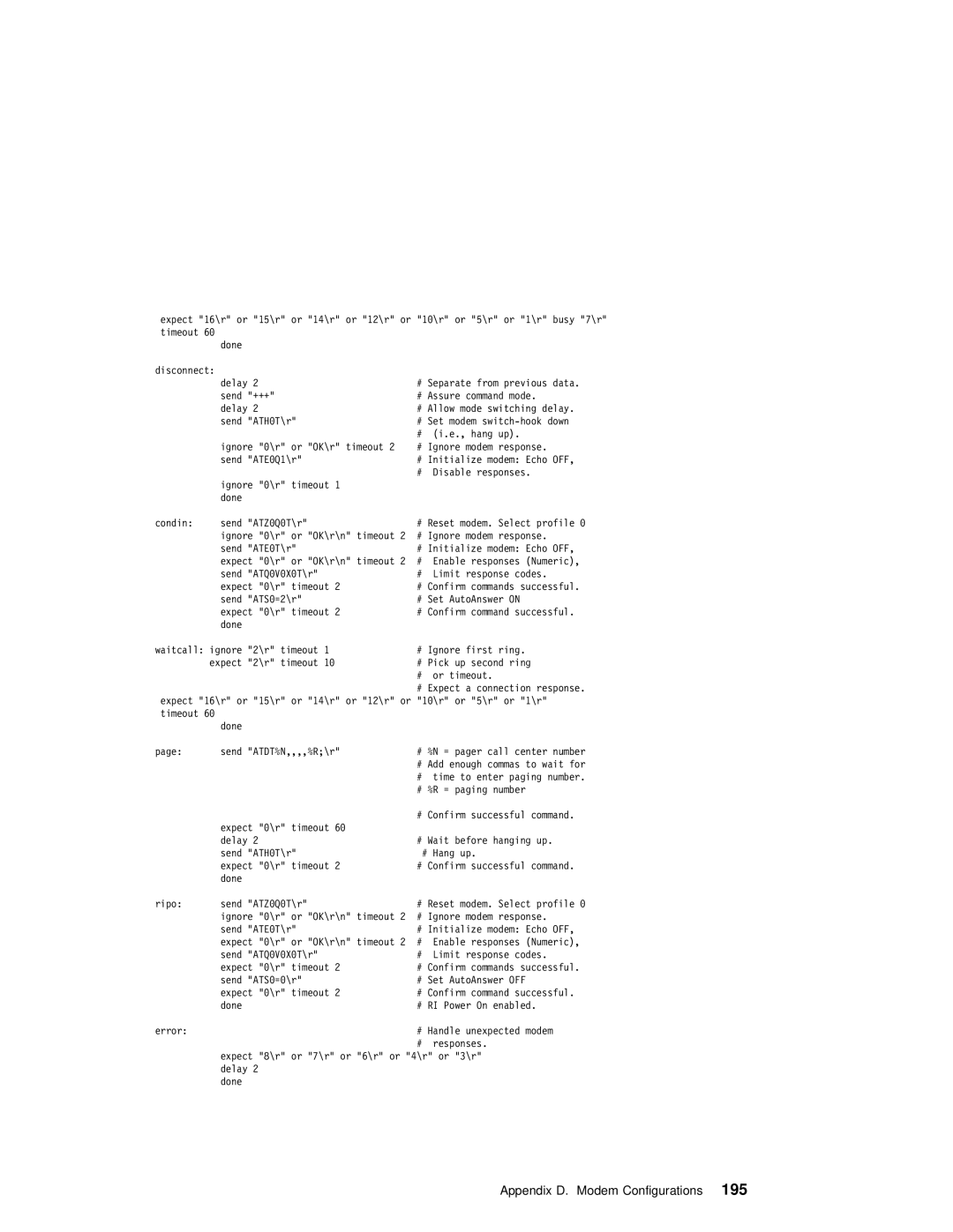 IBM H80 Series manual Appendix D. Modem Configurations195 