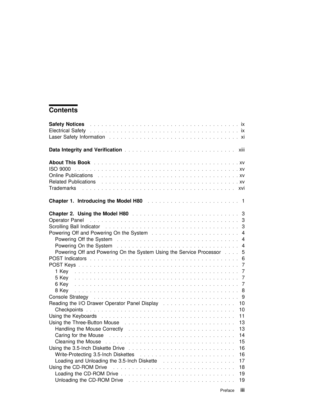 IBM H80 Series manual Contents 