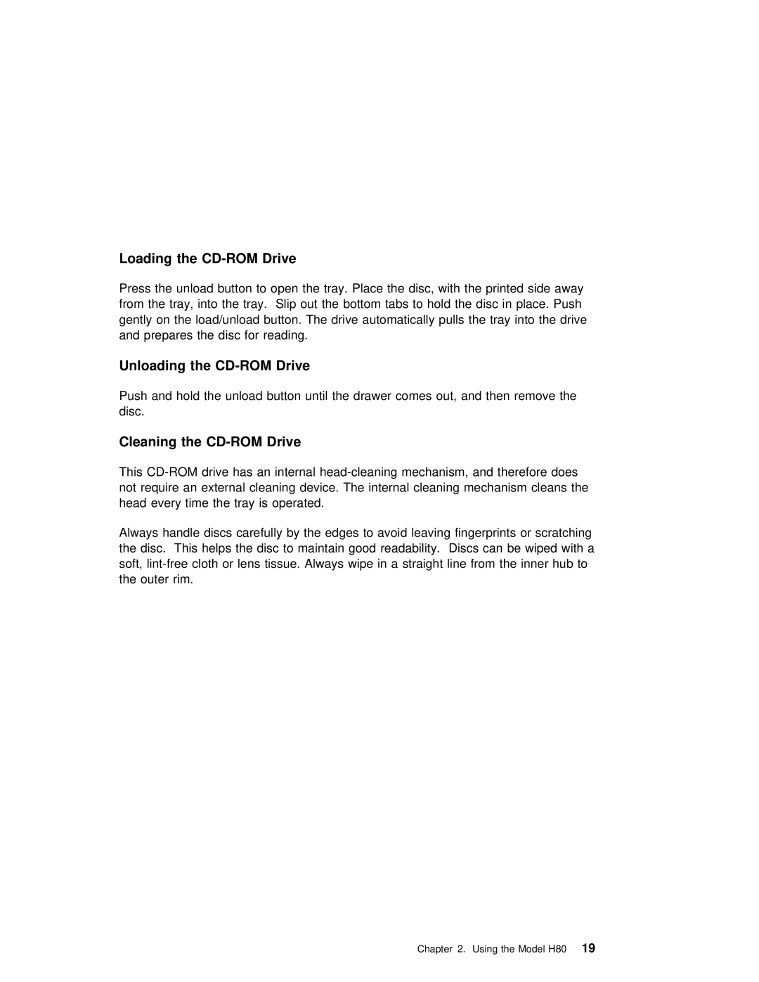 IBM H80 Series manual Loading the CD-ROM Drive 