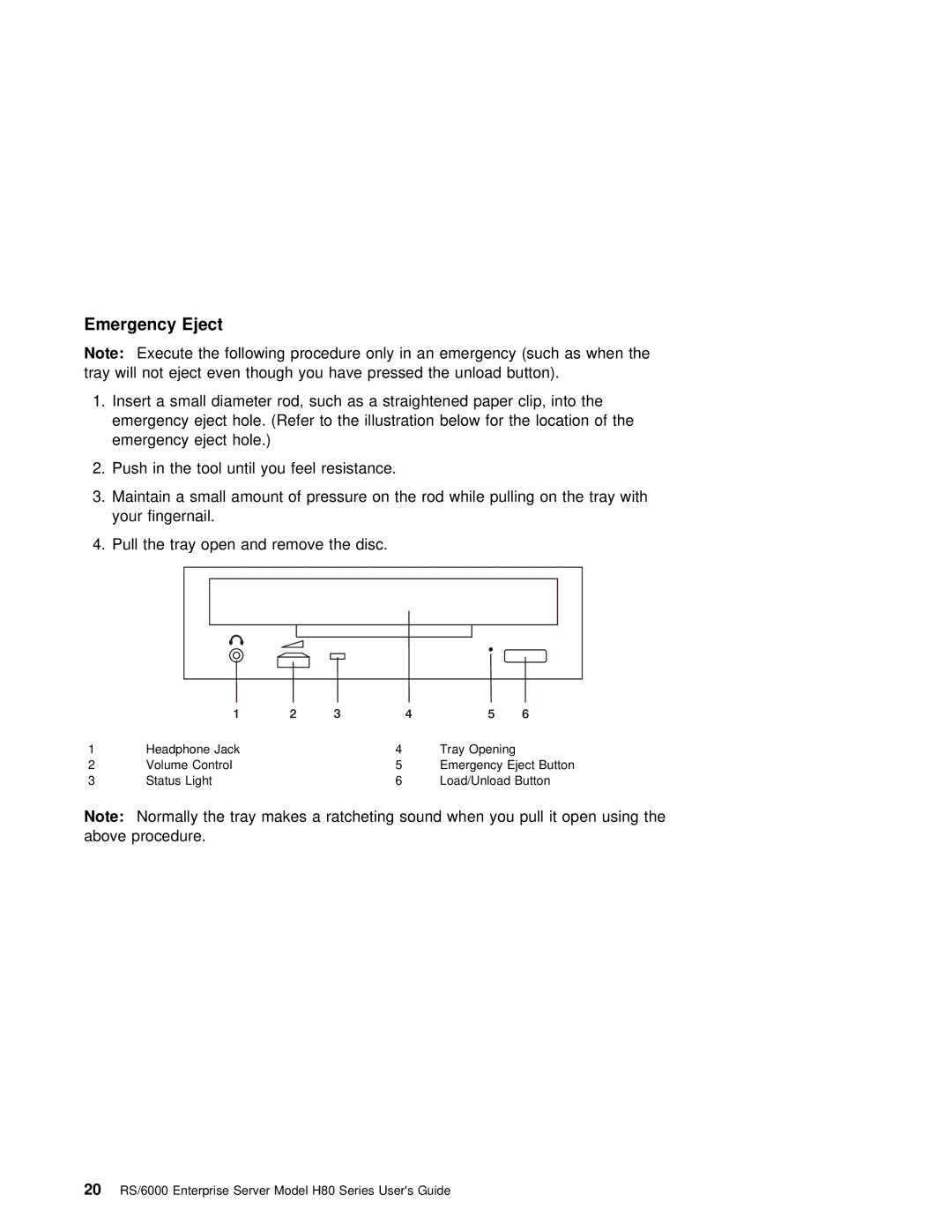 IBM H80 Series manual Emergency Eject 