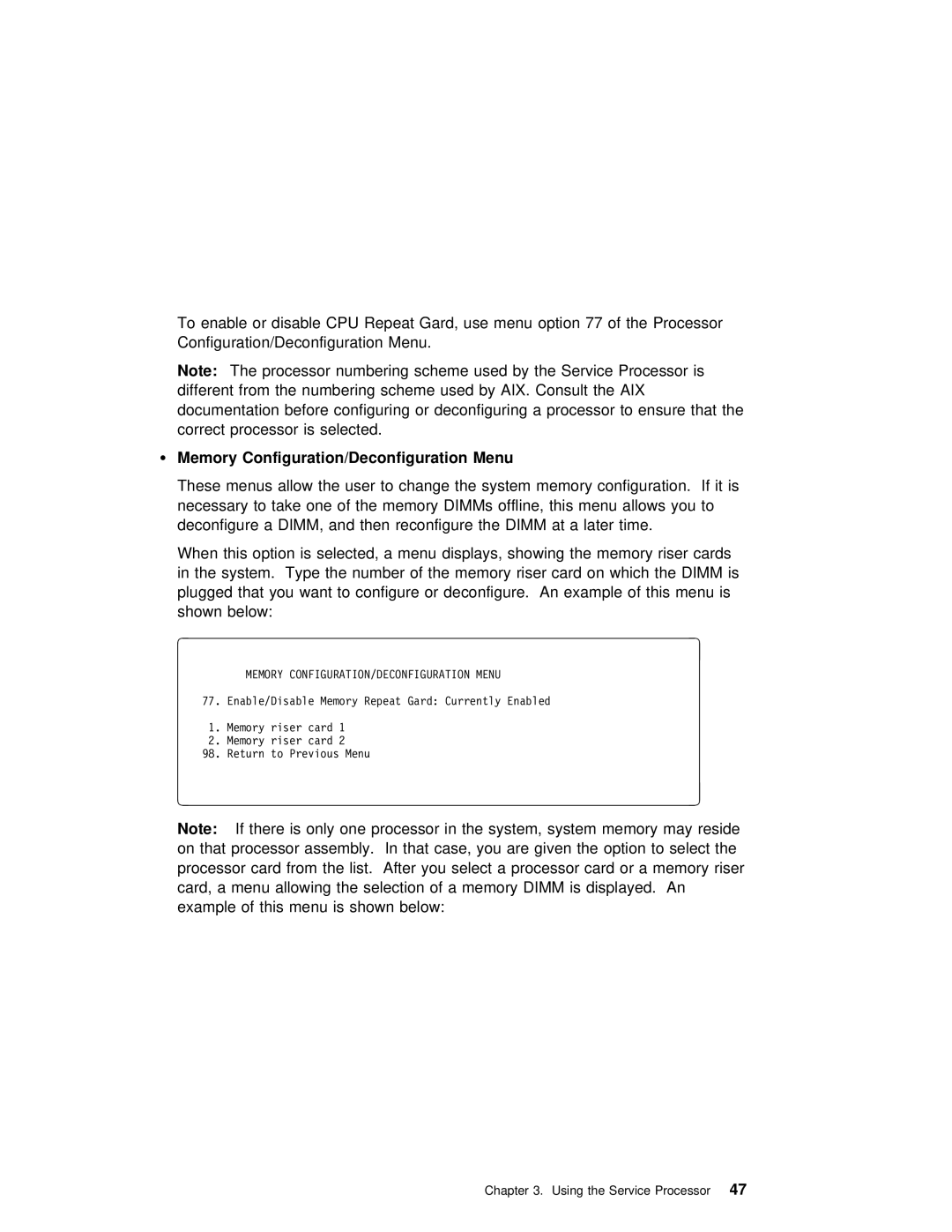 IBM H80 Series manual Memory Configuration/Deconfiguration Menu, Dimm 