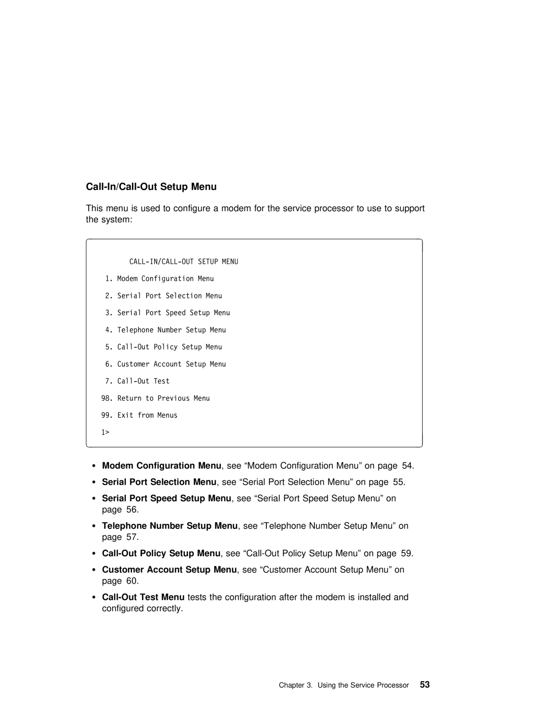 IBM H80 Series manual Call-In/Call-Out Setup Menu, Port 