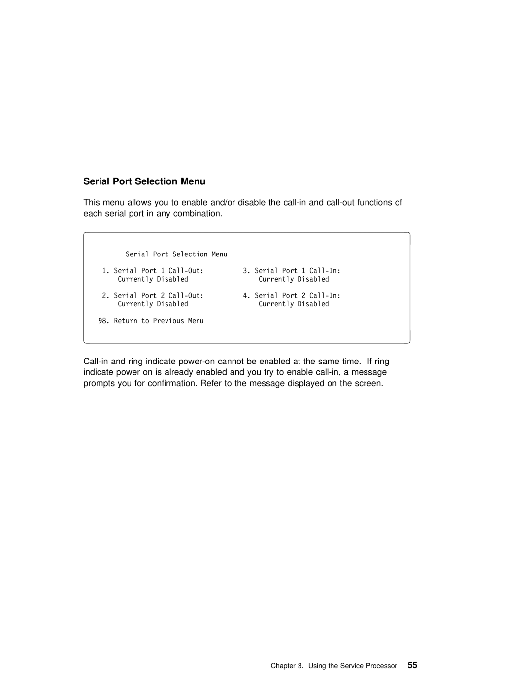 IBM H80 Series manual Serial Port Selection Menu 